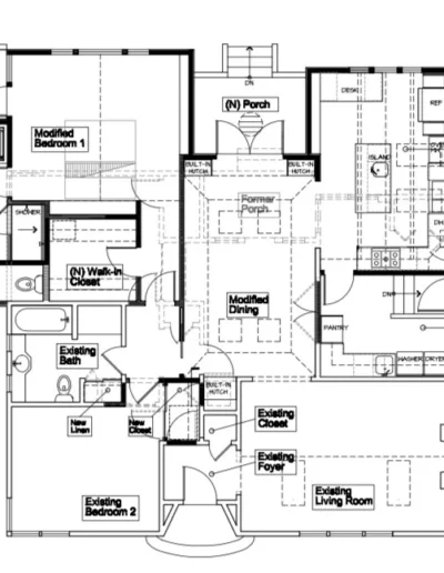 A floor plan for a home with two bedrooms and two bathrooms.